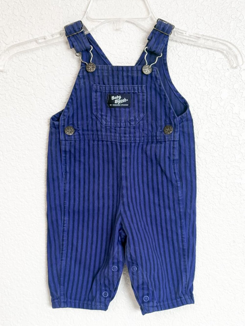 Vintage OshKosh B'Gosh Conductor Stripe Vestbak Overalls 3-6 Months Blue Black